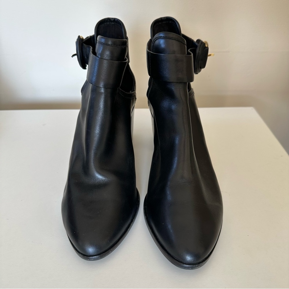TED BAKER “Sybell” Block Heel Boots Booties in Black Leather, Women’s 7
